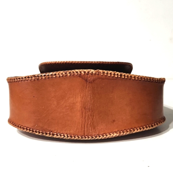 Vintage 50's Artisan Beautiful Hand Tooled Leather Handbag Purse - Picture 8 of 13